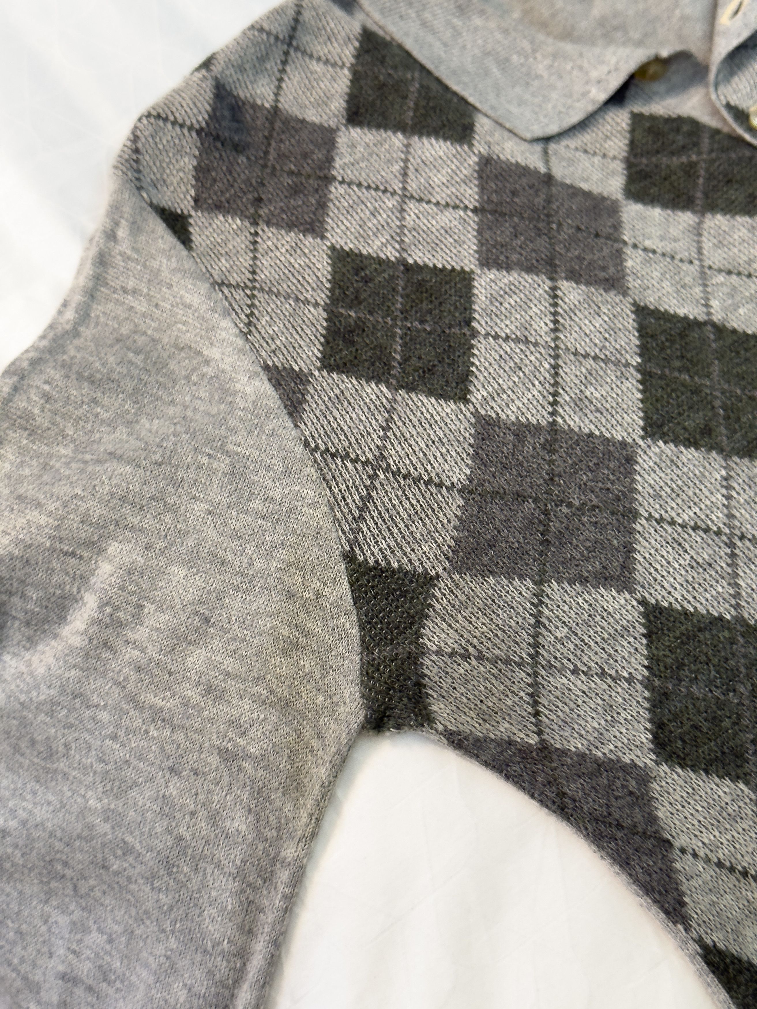 Other Vintage Argyle Knit Polo Sweater Gray Green Button Collar Size US M / EU 48-50 / 2 - 6 Thumbnail