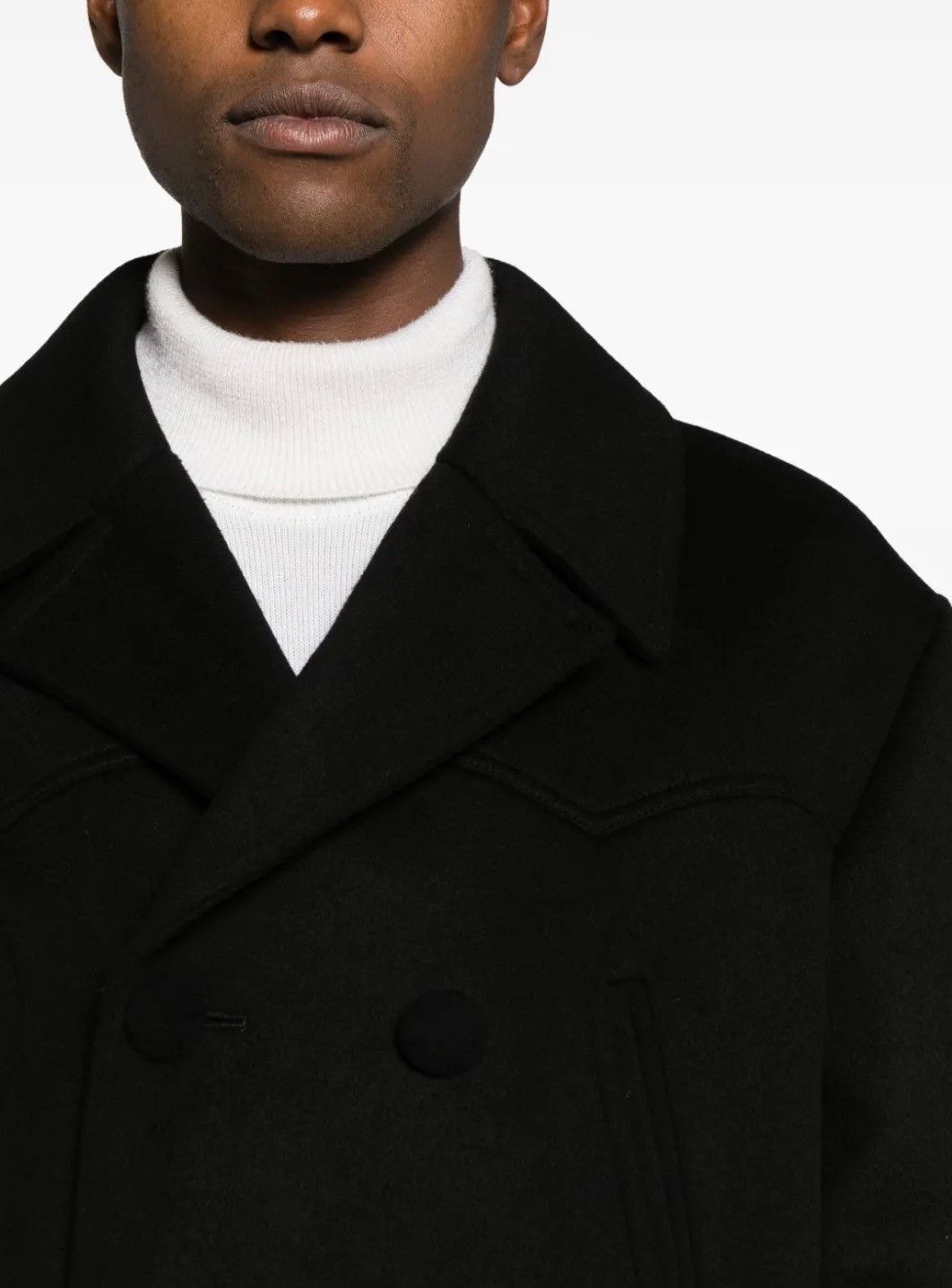 Balmain o1mt1gz0126 Balmain Wool Cashmere Peacoat in Black Size US L / EU 52-54 / 3 - 2 Thumbnail
