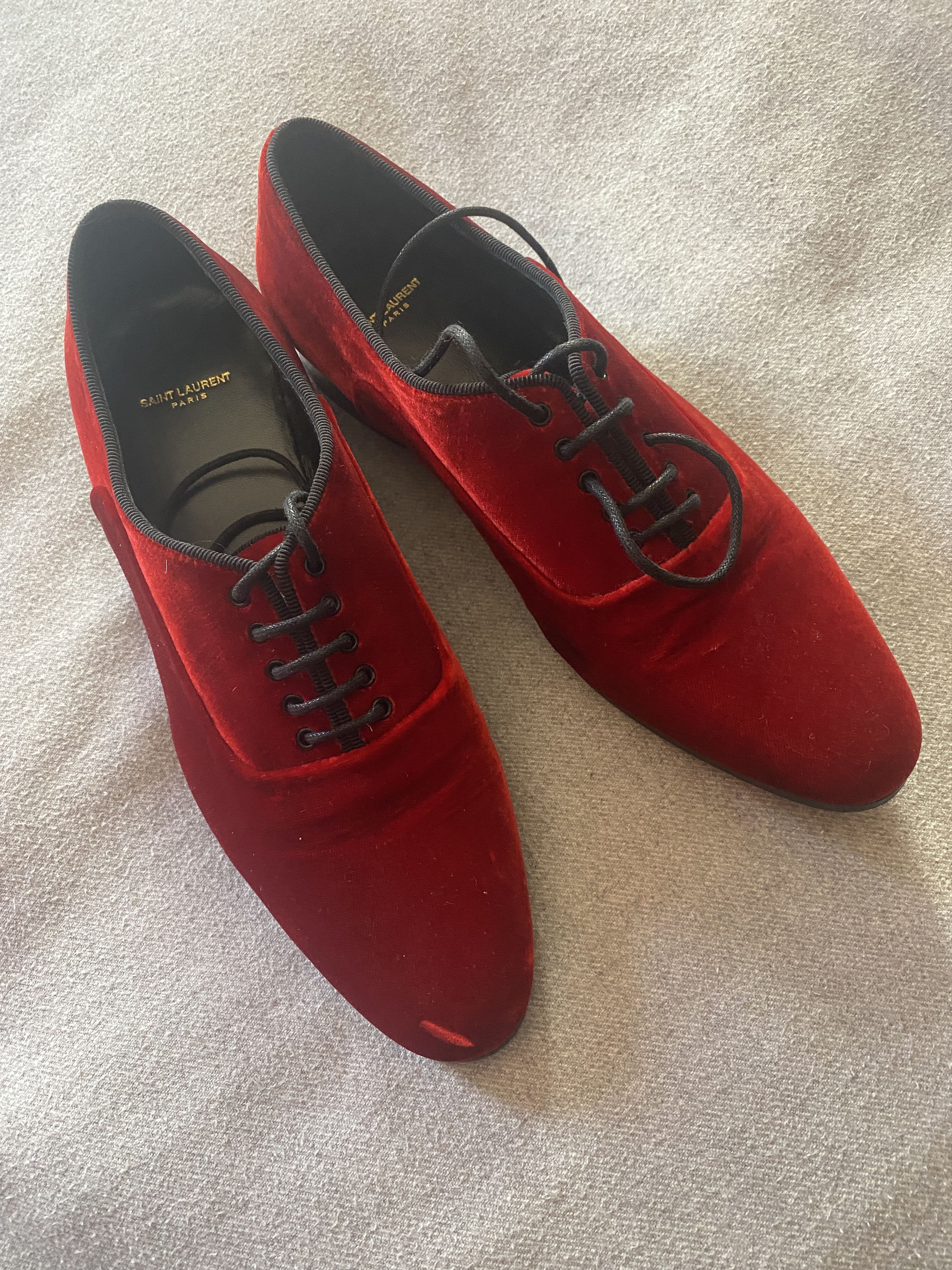 Saint Laurent Paris Red/Burgundy Velvet Lace-up Flats Size US 6.5 / IT 36.5 - 8 Thumbnail