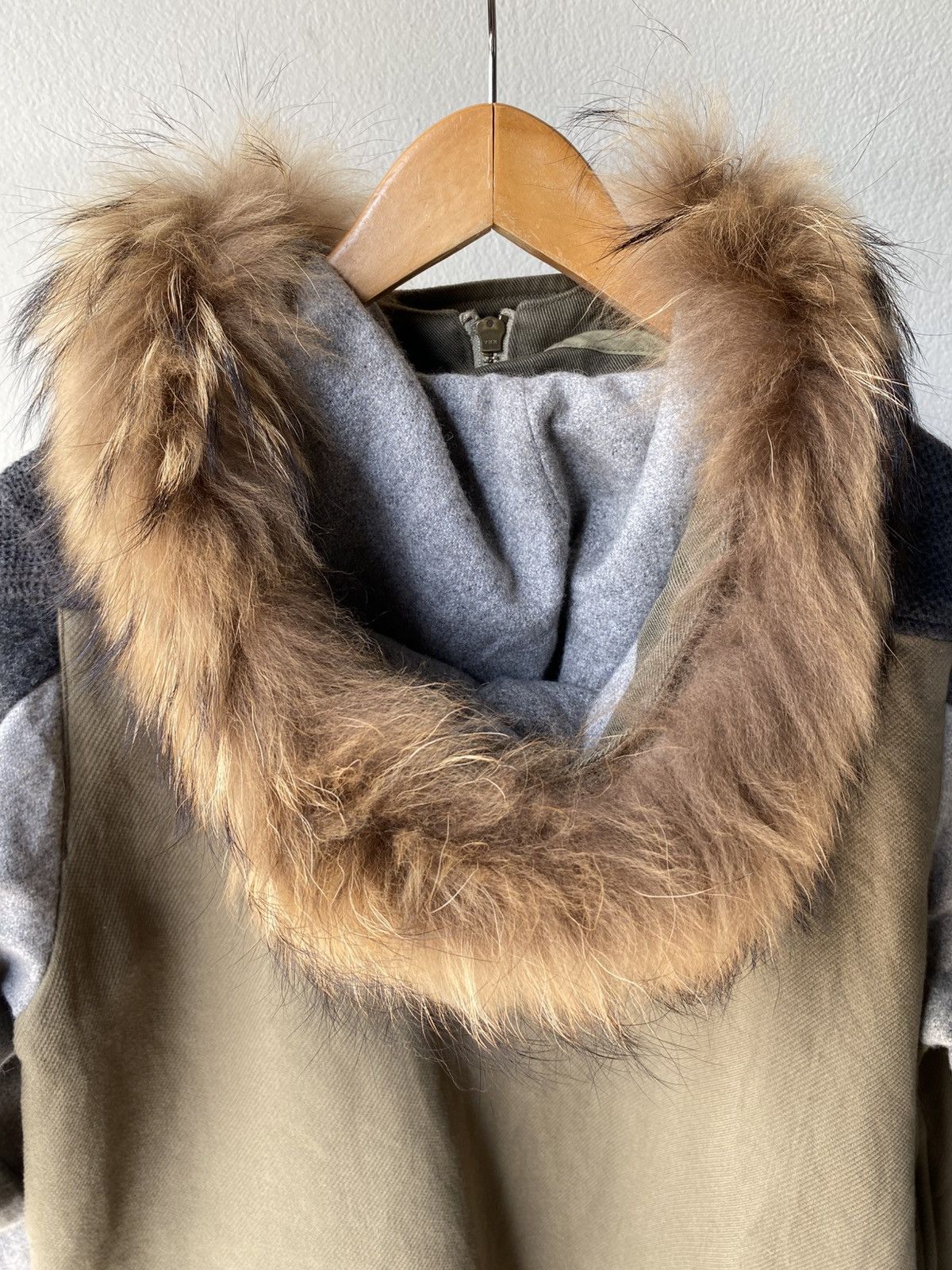 Tsumori Chisato TSUMORI CHISATO Khaki & Knit Fur Hood Coat Size US M / EU 48-50 / 2 - 4 Thumbnail