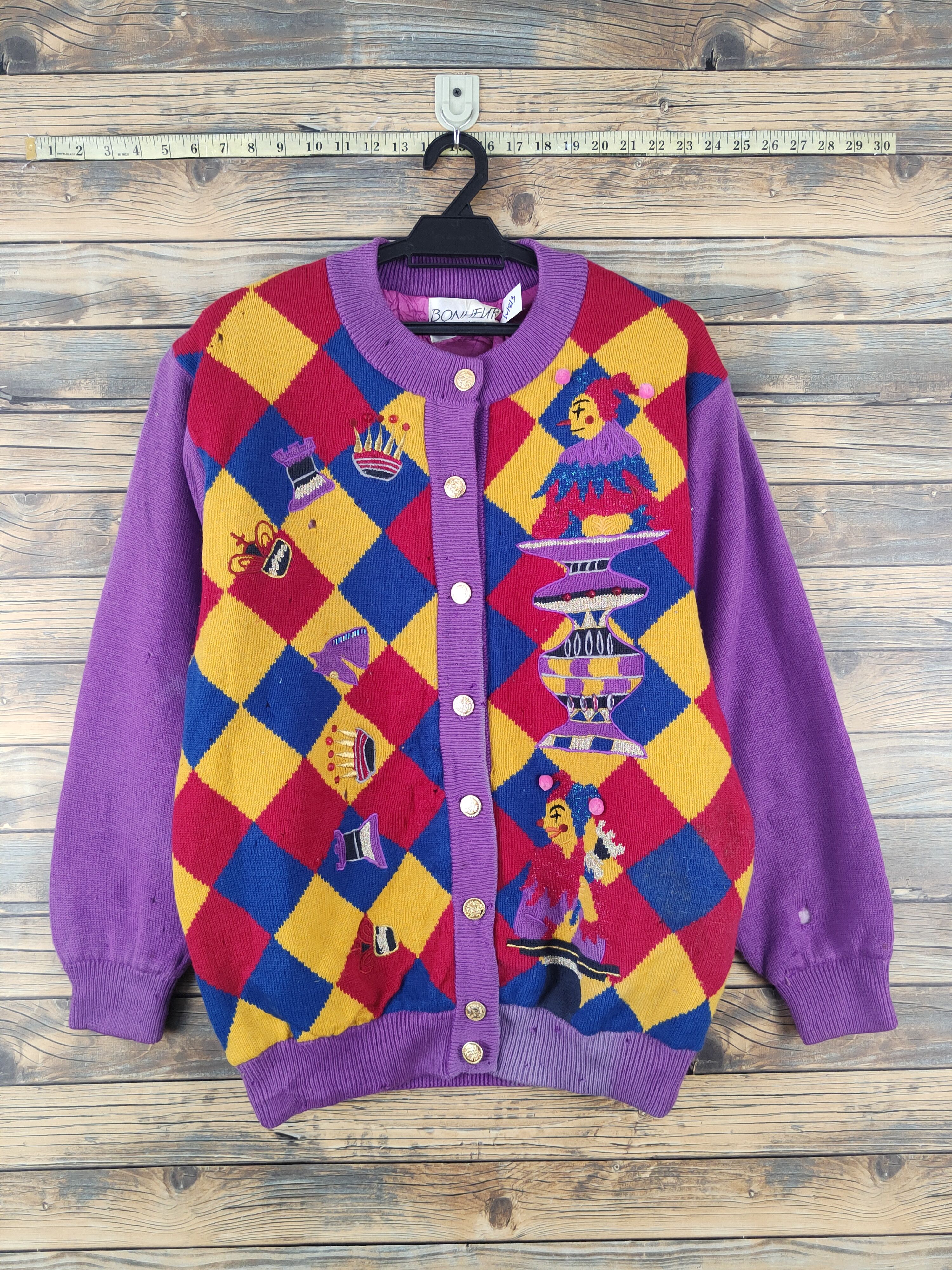 Vintage Bonheur Purple clown Knitwear Cardigan #W1813 Size US M / EU 48-50 / 2 - 1 Thumbnail