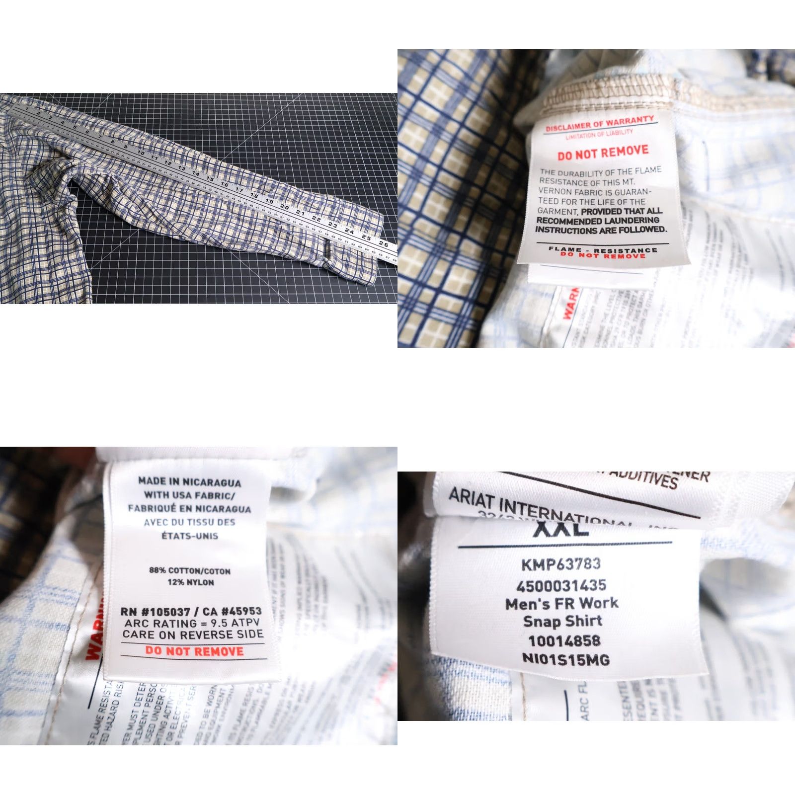 Ariat Ariat Shirt Men's 2XL FR Snap Long Sleeve Plaid Beige Blue Heavyweight Cotton Workwear Size US XXL / EU 58 / 5 - 8 Thumbnail