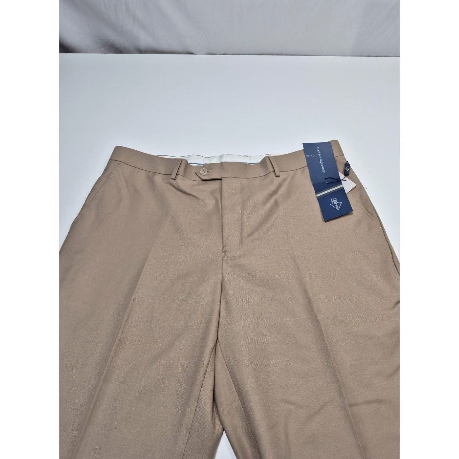 Valentino Leonardo Valenti Dress Pants Mens 40x36 Beige Wool Flat Front NWT Unhemmed Slim Straight Pockets Blocky Vintage: No Size US 40 / EU 56 - 2 Thumbnail
