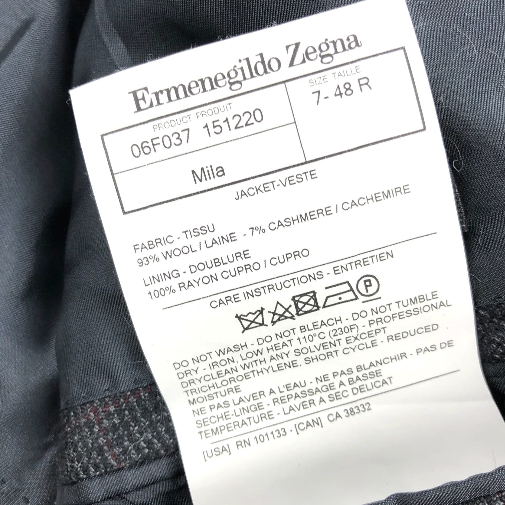 Ermenegildo Zegna Ermenegildo Zegna Blazer Wool Cashmere Mila Glen Check 38R Notch Two-Button Mens мод Size 38R - 7 Thumbnail