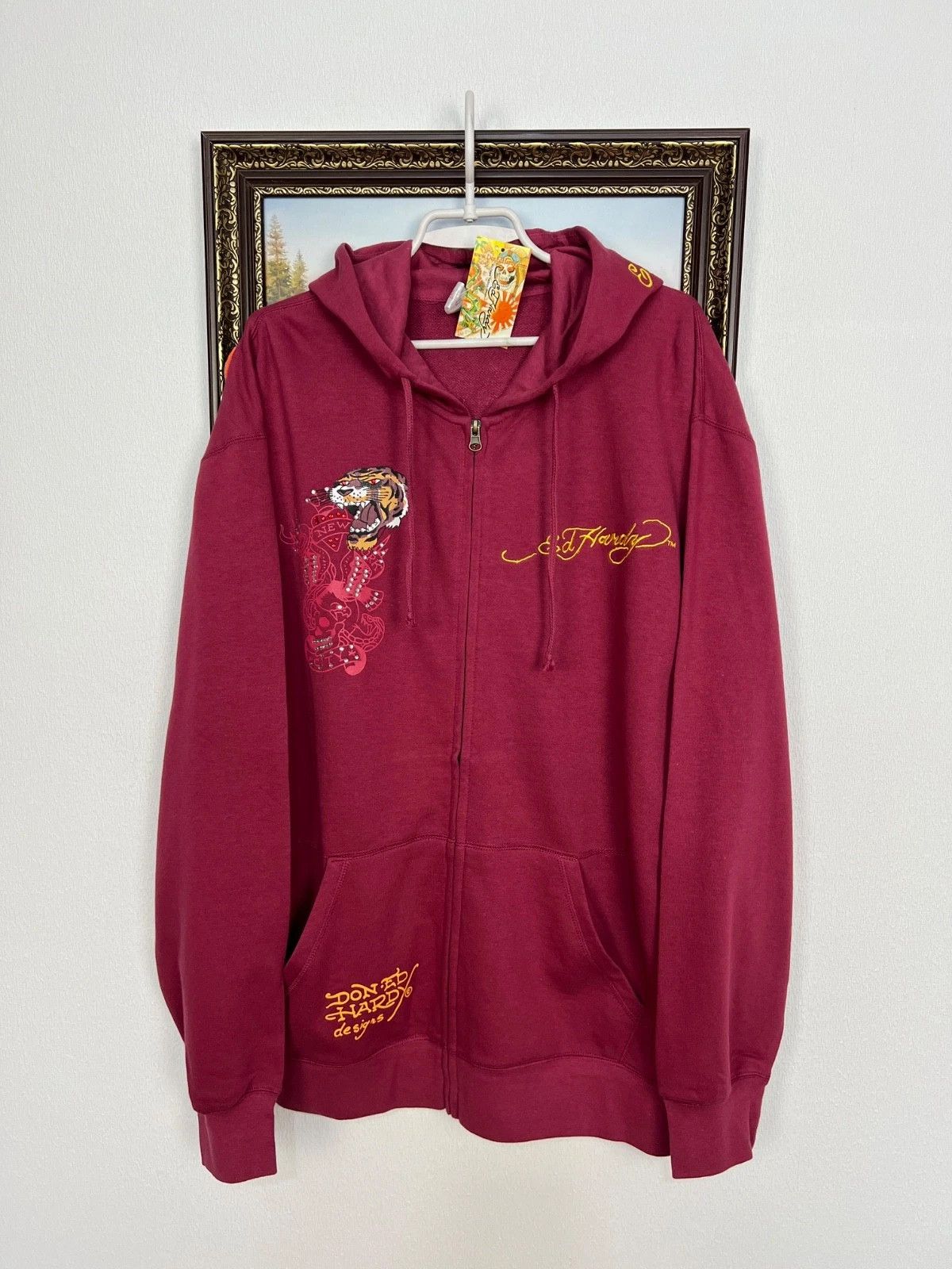 Ed Hardy Ed Hardy New Vintage Tiger Patch Hoodie Cranberry Rare Hype Size US XXL / EU 58 / 5 - 3 Thumbnail