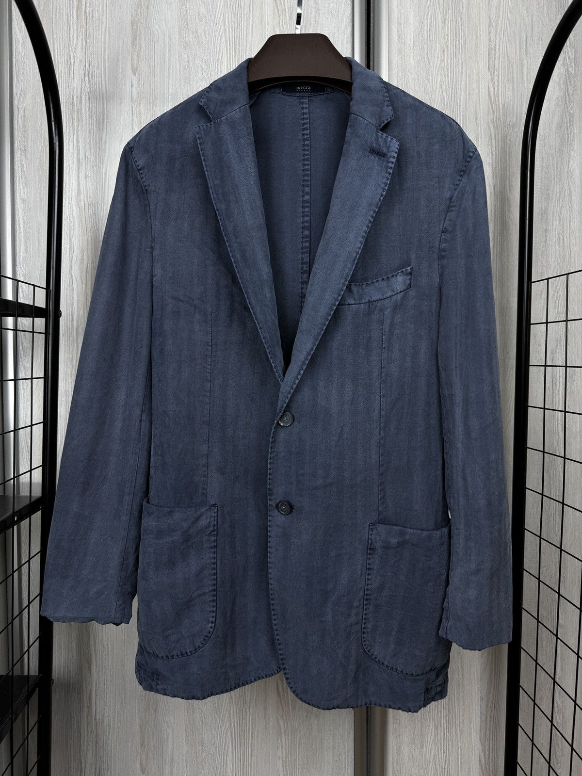 Boggi Boggi Milano blue striped stone washed linen blend blazer Size 42R - 2 Thumbnail