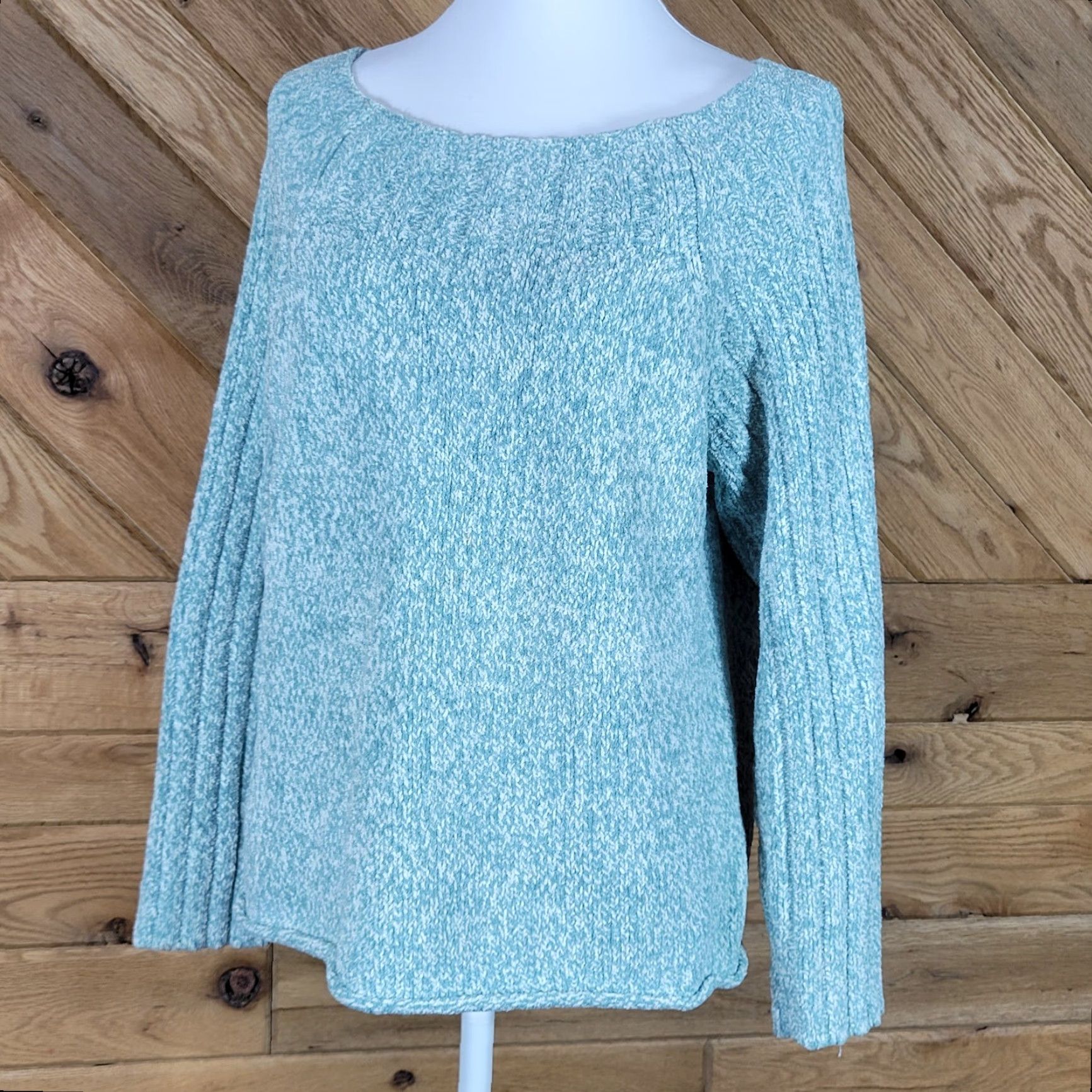 J. Jill J. Jill Womens Petites L Pullover Sweater Green White Boat Neck Long Sleeve Lightweight Knit Polyester Blend Casual Modern Classic Mens, Womens Size L / US 10 / IT 46 - 5 Thumbnail