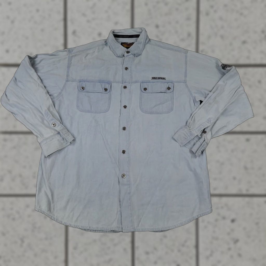 Harley Davidson Harley-Davidson Shirt Mens L Blue Denim Chambray Motorcycle Biker Shacket Shirt Mens Large Denim Chambray Harley-Davidson Size US L / EU 52-54 / 3 - 1 Thumbnail