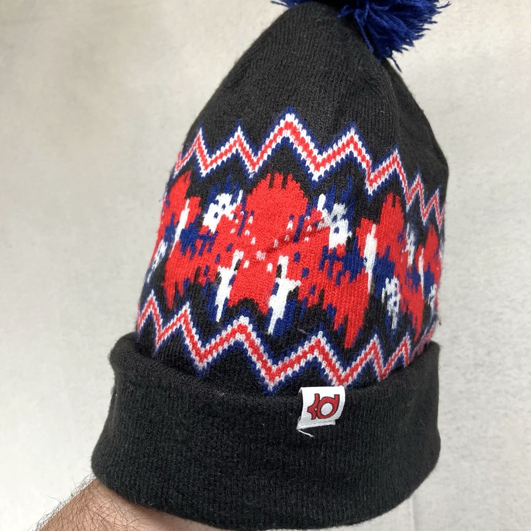 Nike VINTAGE Nike Winter Knit Beanie Cuffed Pom Hat Black Blue White Red Kevin Durant Y2K Beanie Men's Women’s One Size Knit Acrylic Size ONE SIZE - 6 Thumbnail