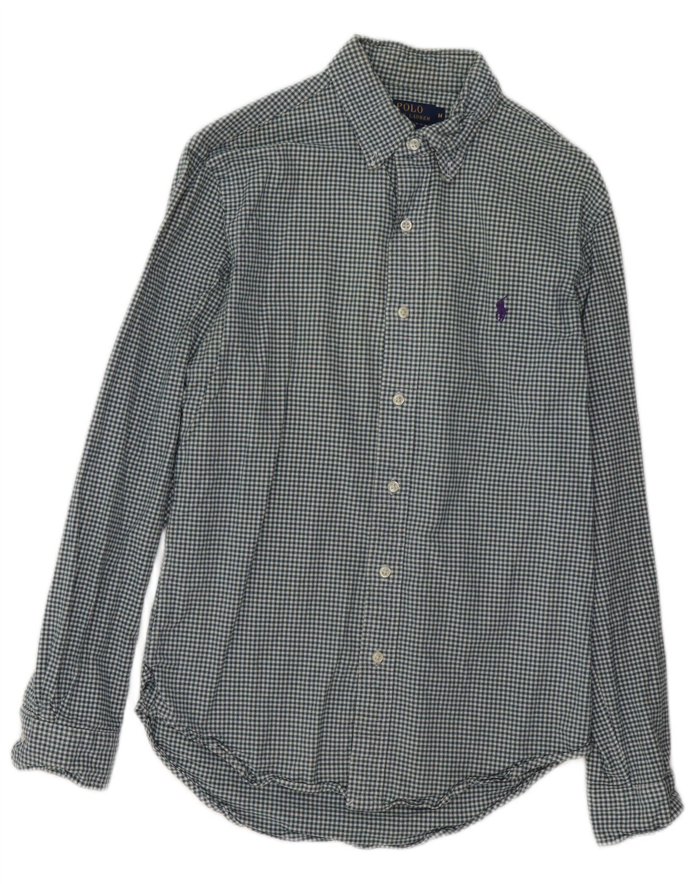Polo Ralph Lauren Mens Stretch Oxford Flannel Shirt Medium Blue Gingham Size US M / EU 48-50 / 2 - 1 Thumbnail