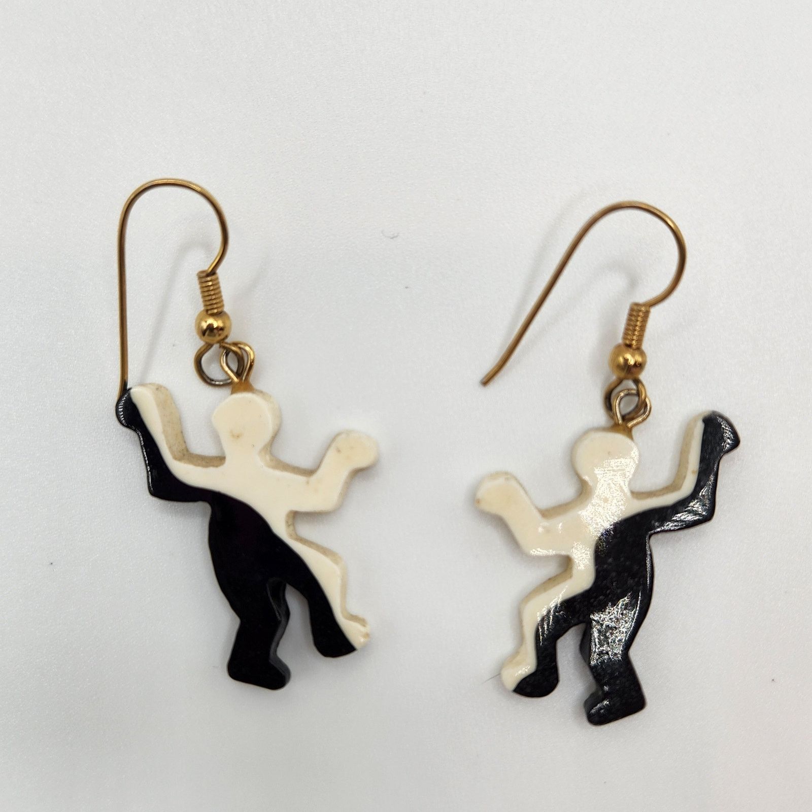 Other Black and White Abstract Figure Earrings Hook Dangle 2" Size ONE SIZE - 3 Thumbnail