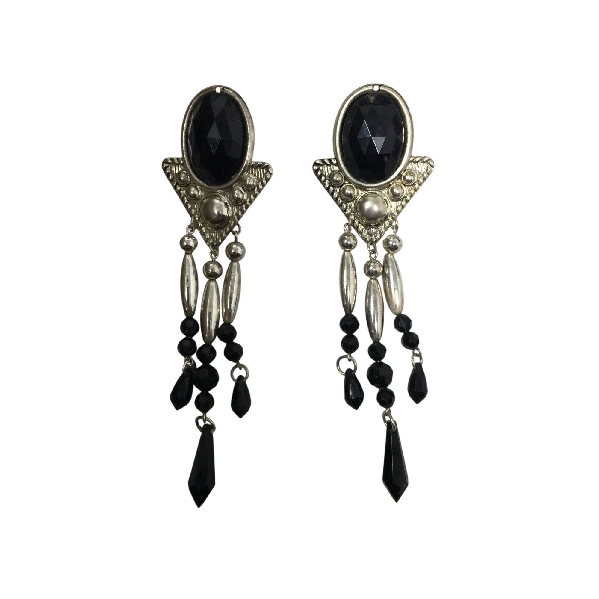Other Women's Long Chunky Silver and black Chandelier Dangle Earri Size ONE SIZE - 2 Thumbnail