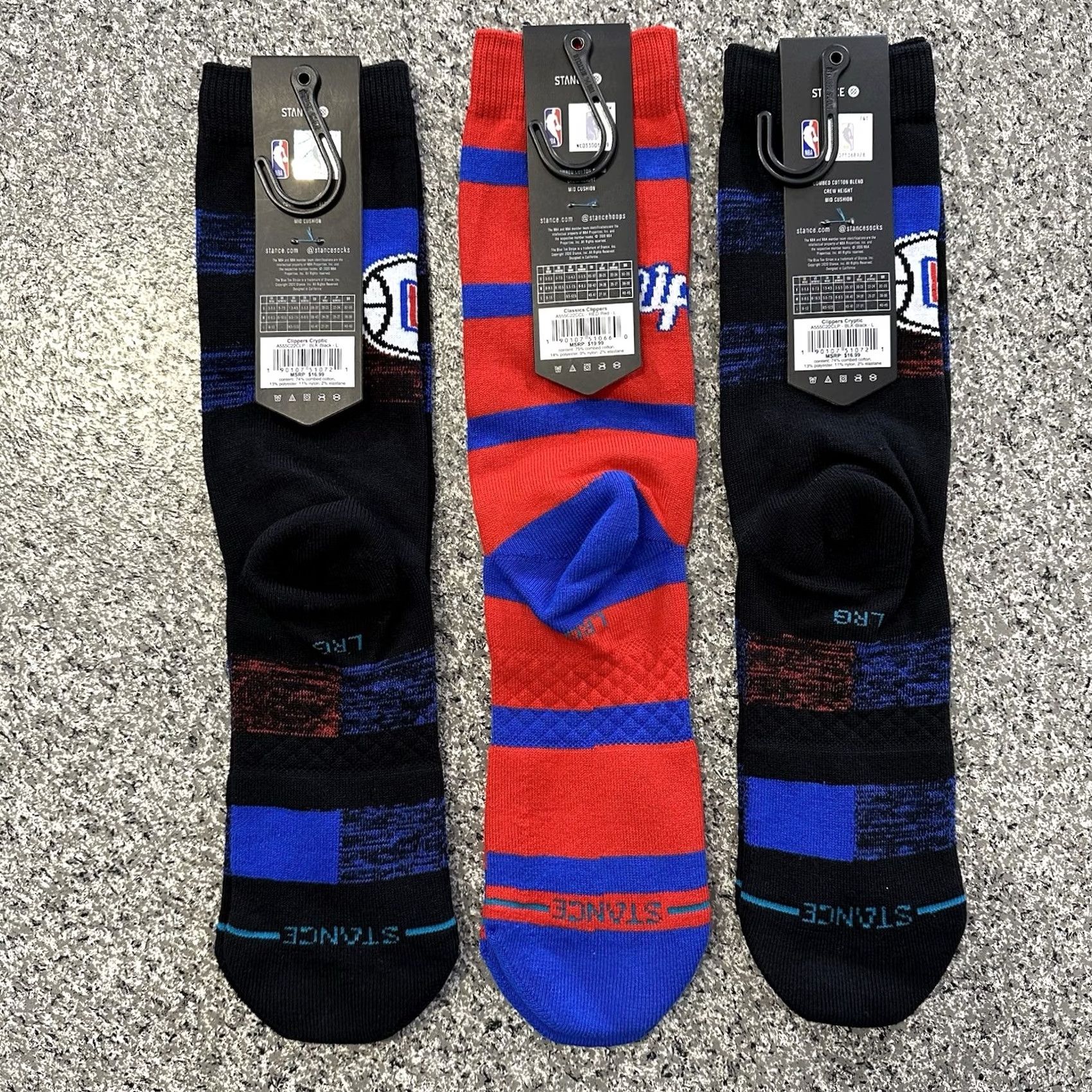 Vintage Stance Crew Socks Mens Large Size 9-13 Lot of 3 Pair LA Clippers Black Red Cushioned Crew Socks Size ONE SIZE - 3 Thumbnail