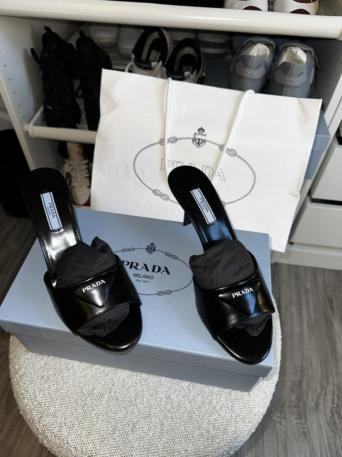 Prada Prada Puff Logo Mule Heels Size US 7.5 / IT 37.5 - 2 Thumbnail
