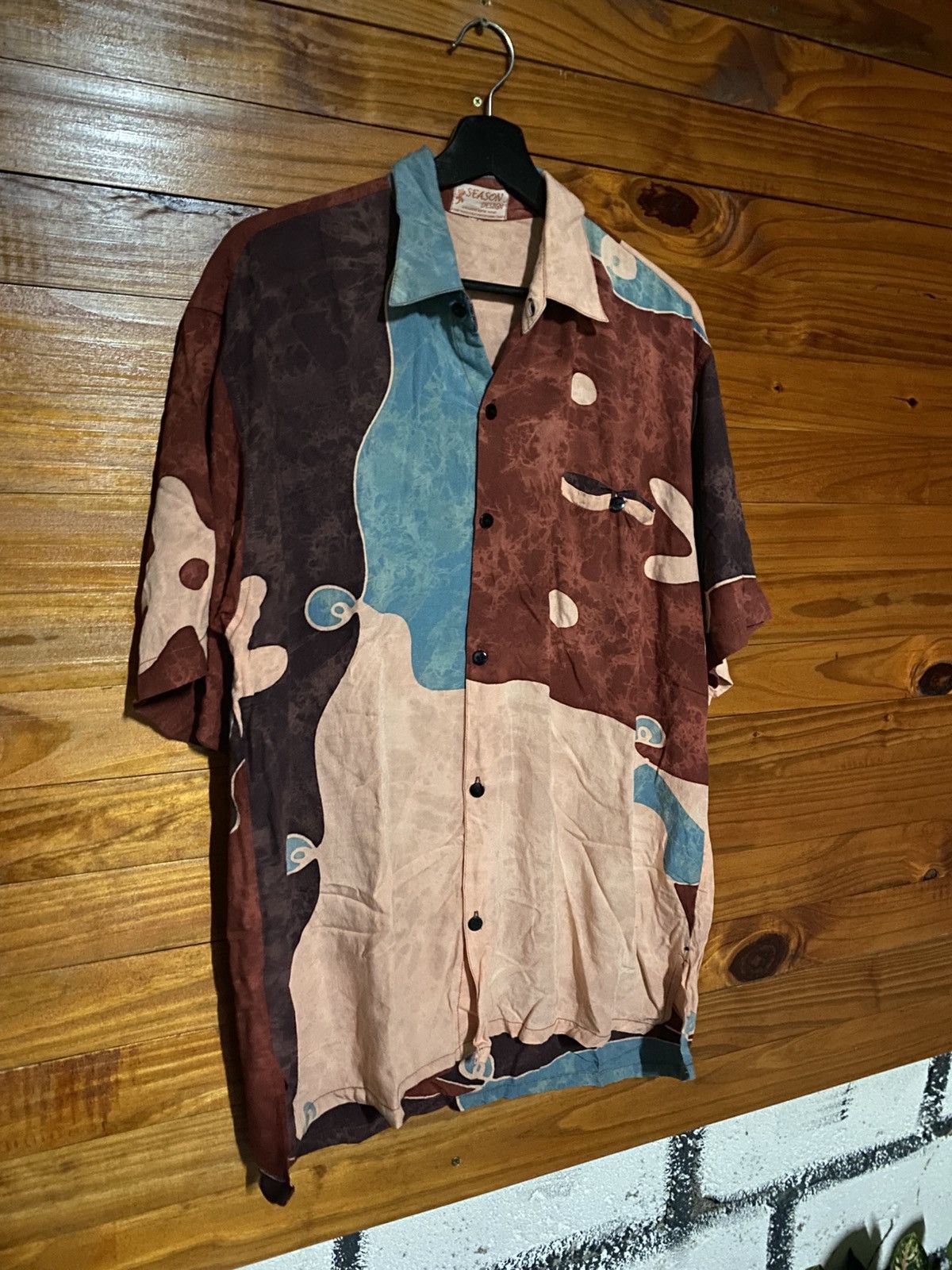 Japanese Brand Season Design Vintage Rayon Shirt – Abstract Art Pattern Size US L / EU 52-54 / 3 - 5 Thumbnail