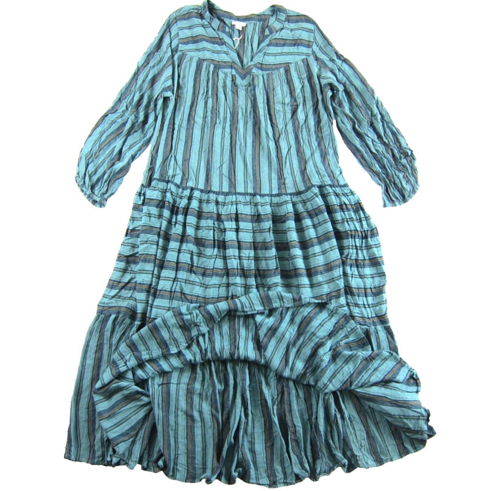 Vintage NWT Sundance Maxi Dress V-Neck Long Sleeve Stripe Green Blue Orange Rayon Pockets XL Women Size XL / US 12-14 / IT 48-50 - 5 Thumbnail