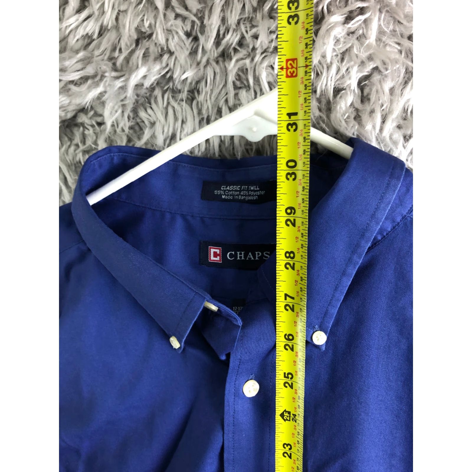 Chaps Chaps Shirt Mens 17 34/35 Blue Long Sleeve Button-Down Collar Solid Shirt Size US XL / EU 56 / 4 - 5 Thumbnail