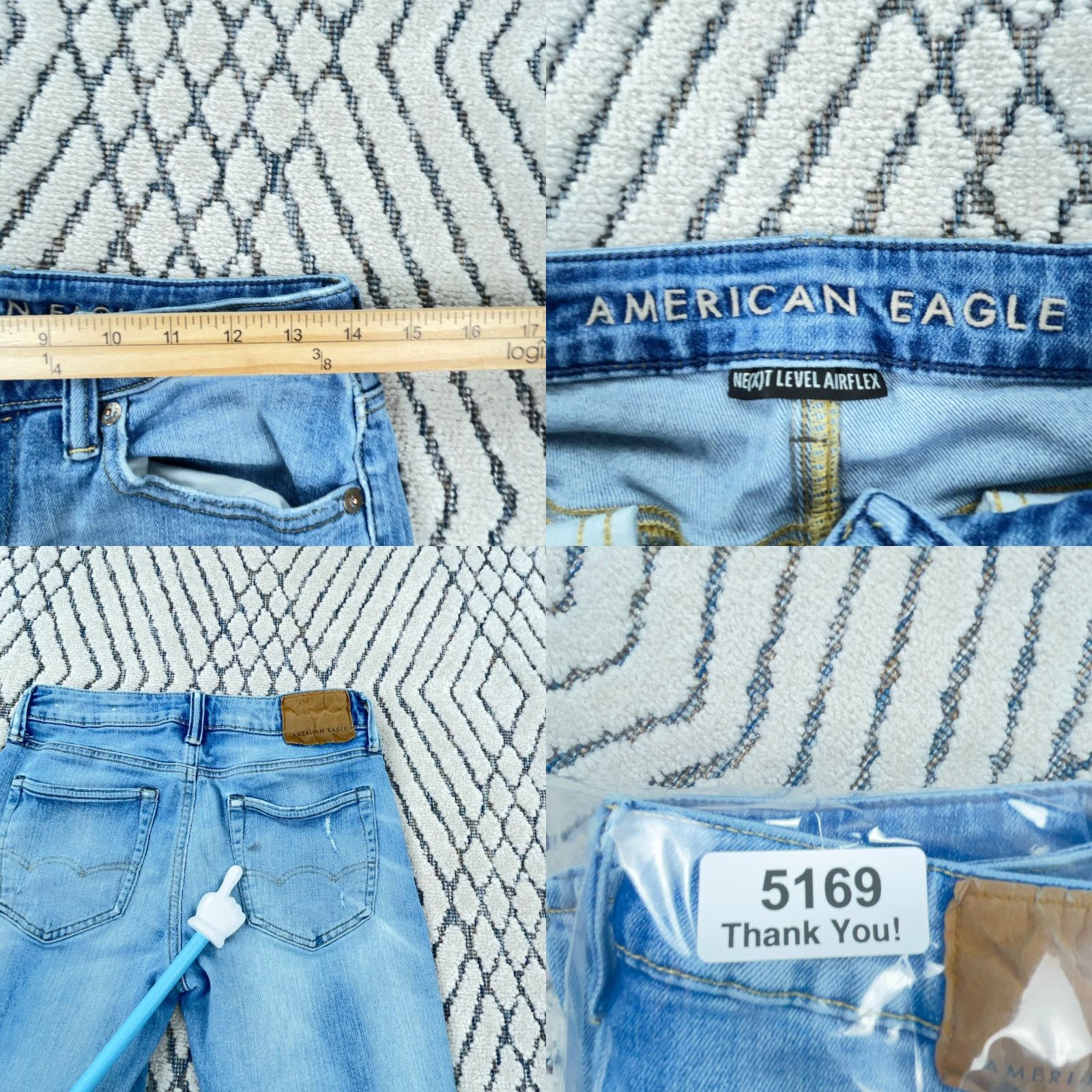 American Eagle Outfitters American Eagle Jeans Men 29x32 Slim Fit Med Wash Faded Ripped Holes Airflex Z Size US 29 - 9 Thumbnail
