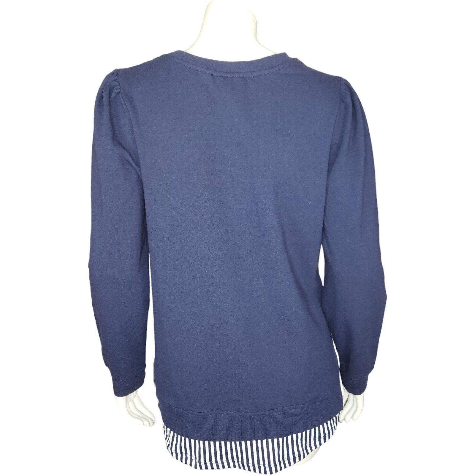 Denim & Co. Denim & Co. French Terry Tunic Striped Hem Navy Womens XS Size XS / US 0-2 / IT 36-38 - 9 Thumbnail