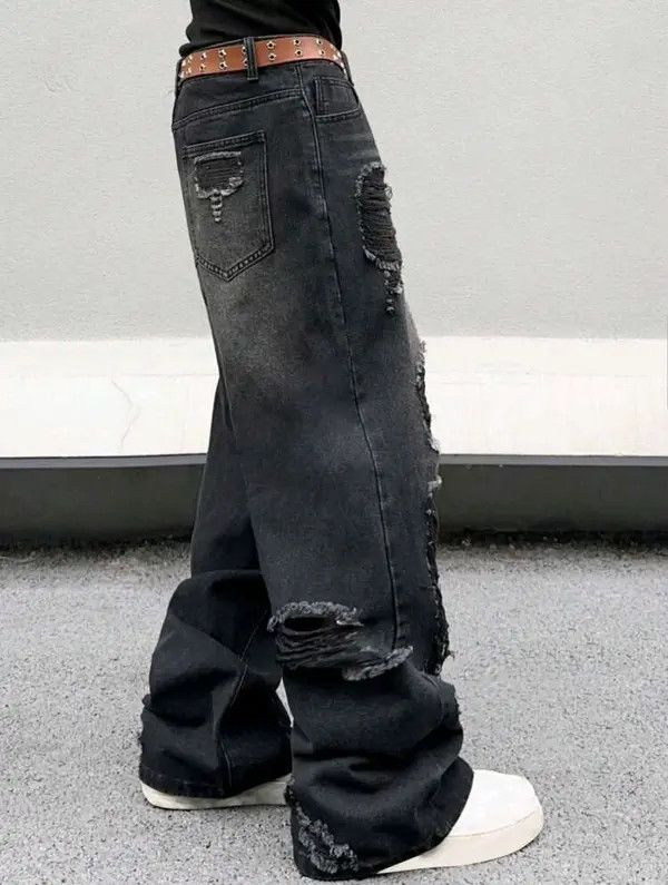 Japanese Brand Misuzu x Ayako Distressed Black Ripped Torn Jeans Y2k sh Size US 39 - 4 Thumbnail