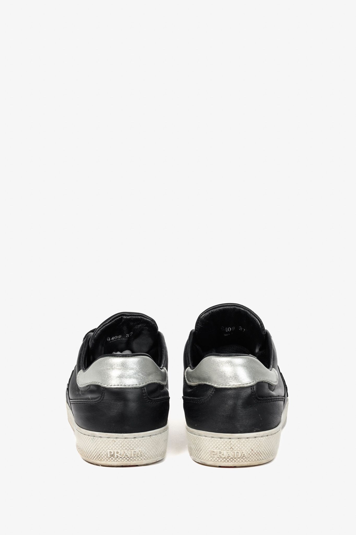Prada Prada Nero Leather Metallic-Trim Low-Top Sneakers Size US 6.5 / IT 36.5 - 3 Thumbnail