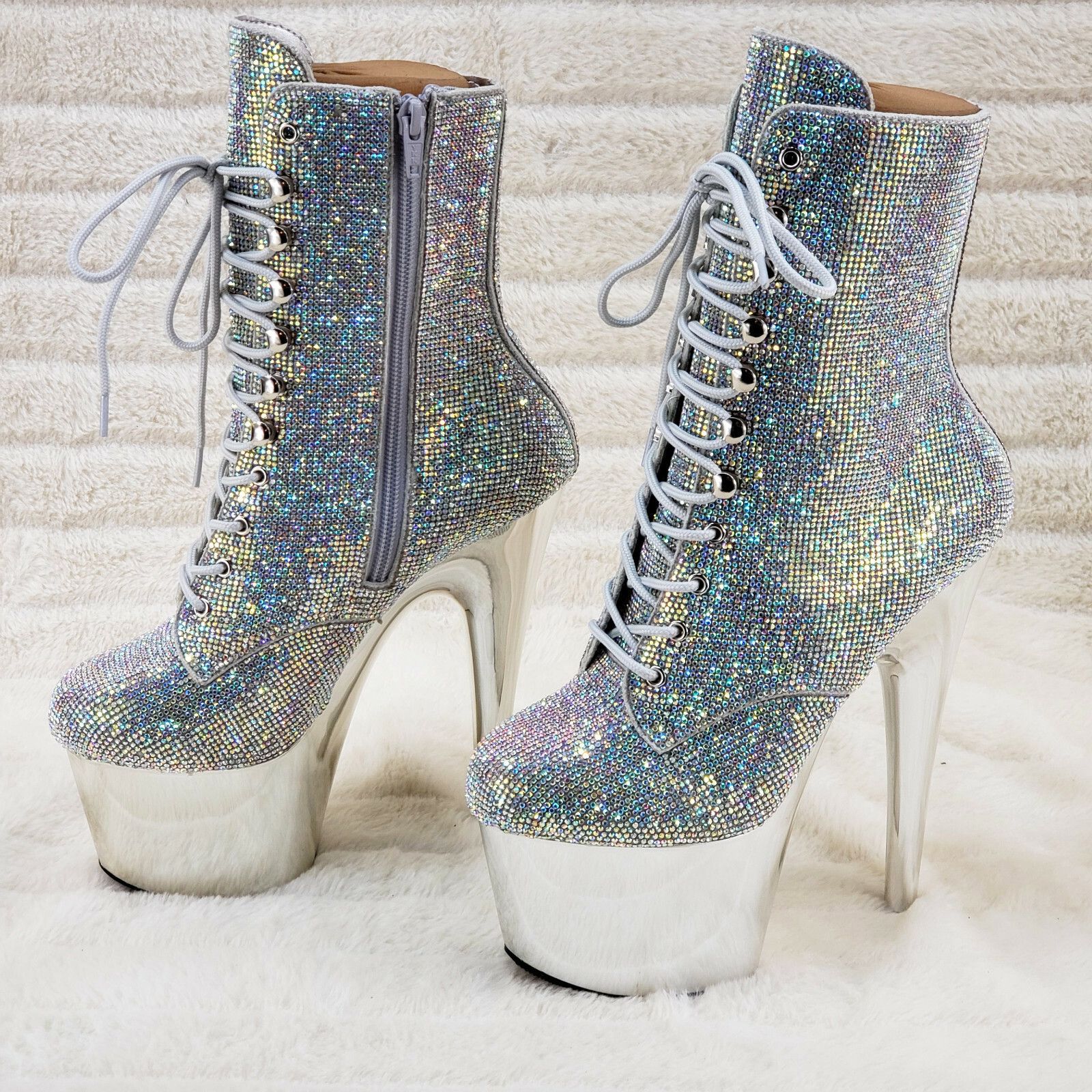Other Adore 1020CHRS Silver Bejeweled Rhinestone 7" High Heel Plat Size US 12 / IT 42 - 3 Thumbnail