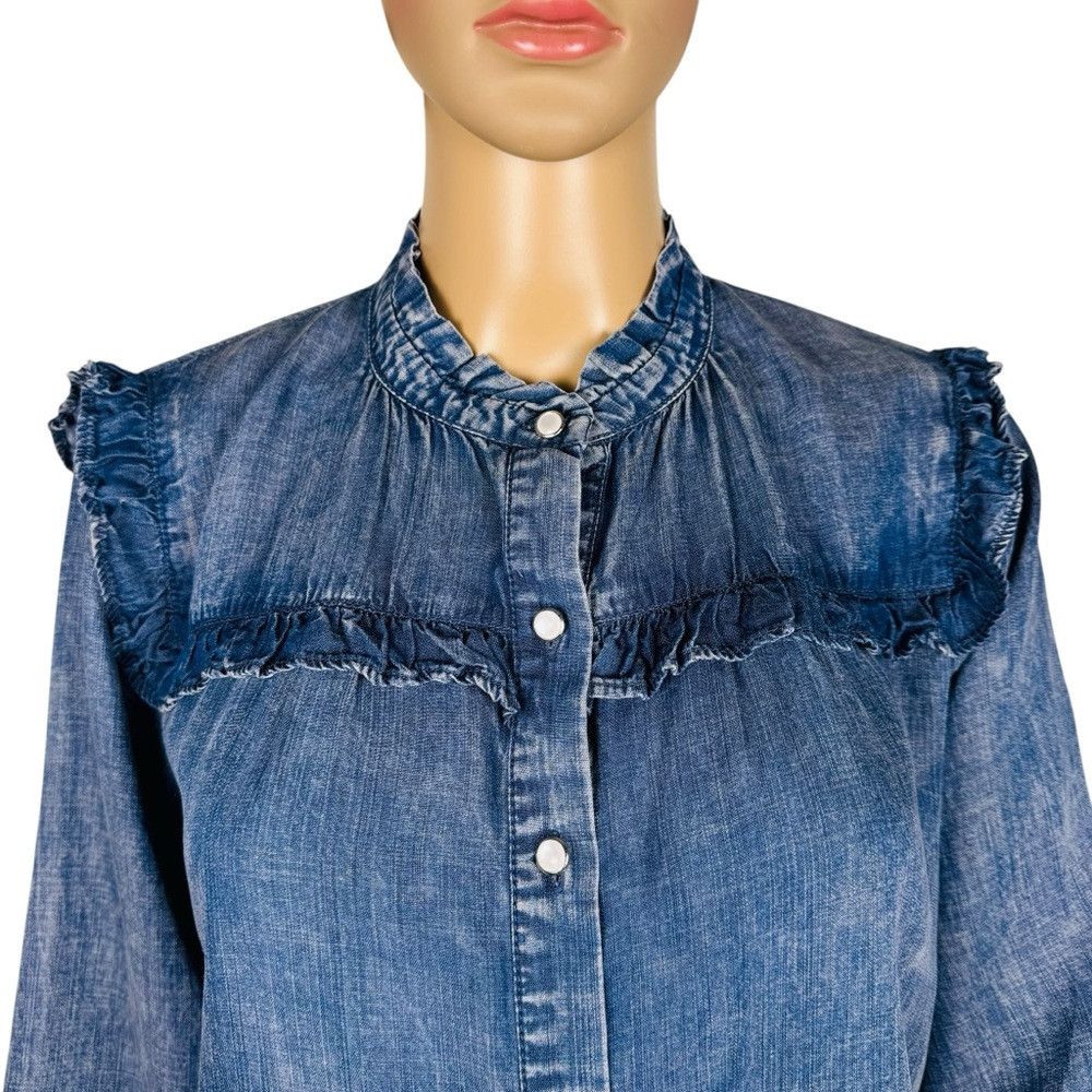 Other NWT New Jane And Delancey Blue Denim Chambray Ruffle Shirt Size XS / US 0-2 / IT 36-38 - 9 Thumbnail