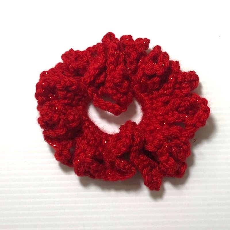 Handmade NWT Red Sparkly Handmade Crocheted Hair Scrunchie by Dawny Size ONE SIZE - 1 Thumbnail