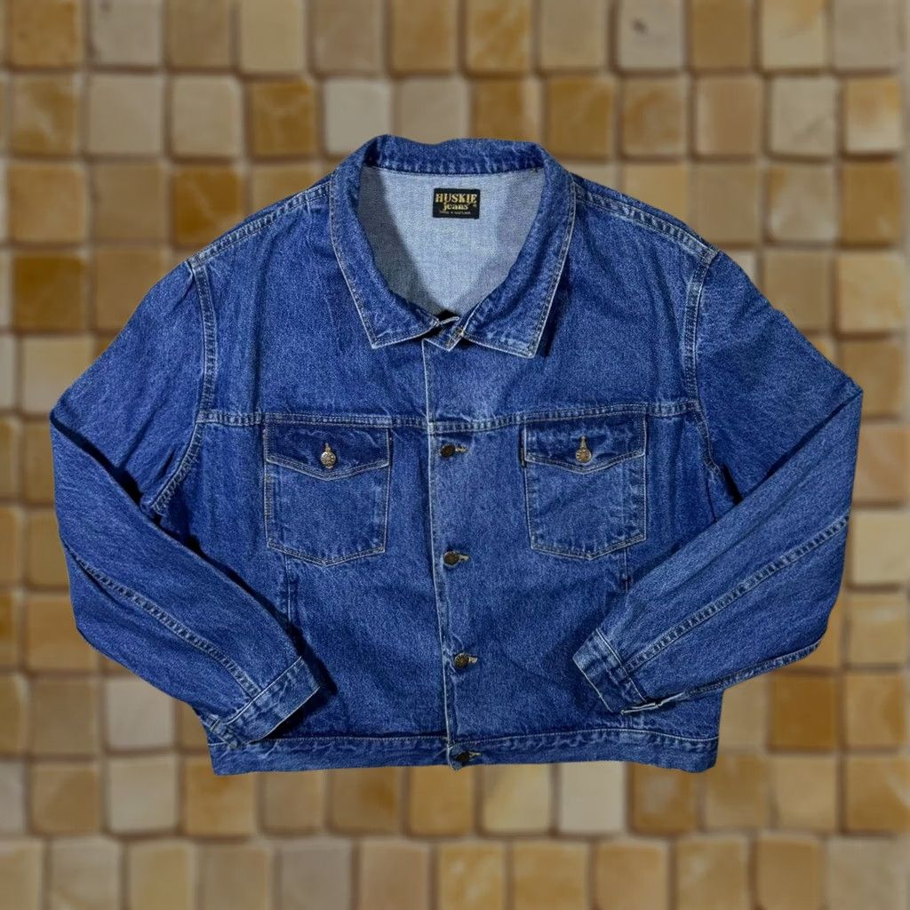 Denime VINTAGE Huskie Jeans Denim Jacket Made In Scotland Classic Blue 50 Large XL Bomber Jacket Men Blue Denim 26" 27.5" 26" Size US 33 - 1 Thumbnail