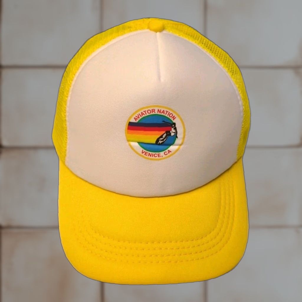 Vintage Venice Beach Surf Aviator Hat Yellow Adjustable One Size Fits Unisex Adults Baseball Cap Ocean Beach Pattern Geometric Summer Winter Poster? Size ONE SIZE - 1 Thumbnail