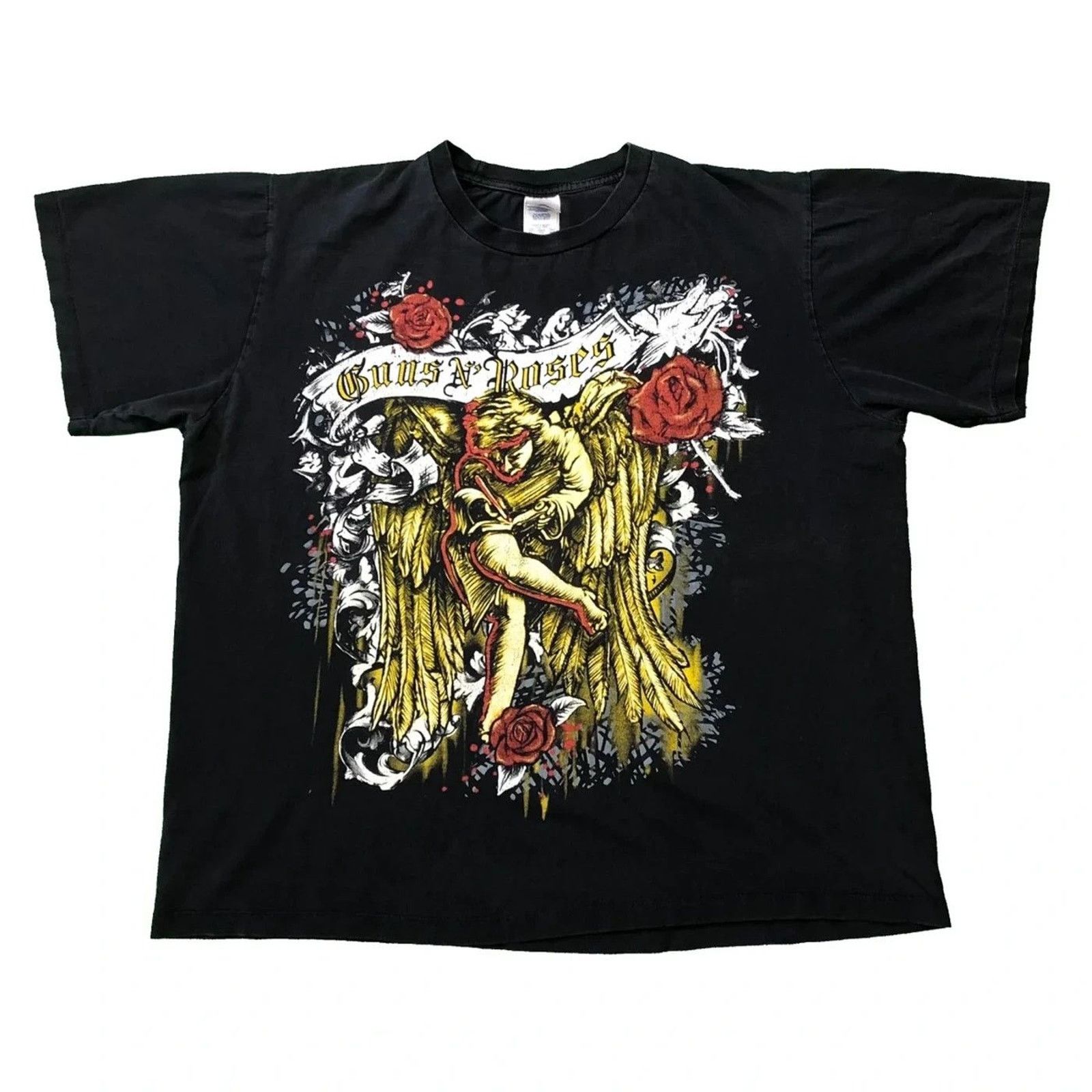 Vintage Guns N Roses T Shirt Sketched Cherub Rock Band Tee