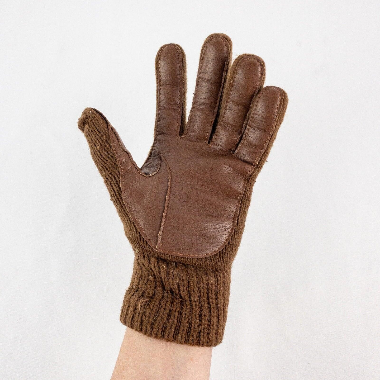 Arts & Science Aris Vintage Brown Knit Fabric Vinyl Gloves Womens One Size Size ONE SIZE - 2 Thumbnail