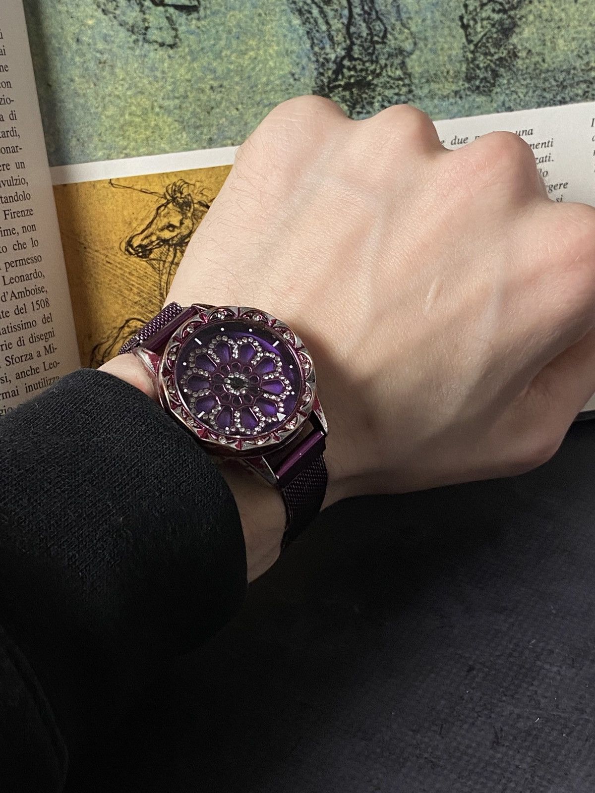 Japanese Brand Luxury Purple Spinning Flower Dial Magnetic Mesh Watch Size ONE SIZE - 9 Thumbnail