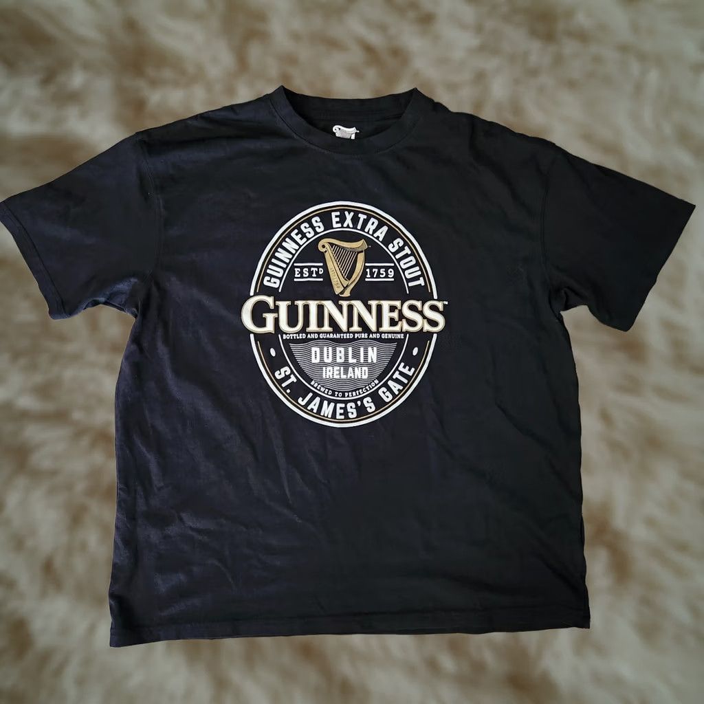 Vintage Guinness T Shirt Tee Mens Large Black Extra Stout Dublin Ireland Brewery Graphic Print Short Sleeve Crew Neck Harp Logo Size US M / EU 48-50 / 2 - 1 Thumbnail