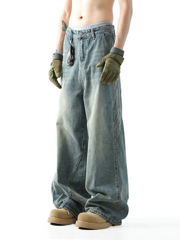 Jean Men's American retro loose stitching straight wide-leg jeans Size US 32 / EU 48 - 2 Thumbnail