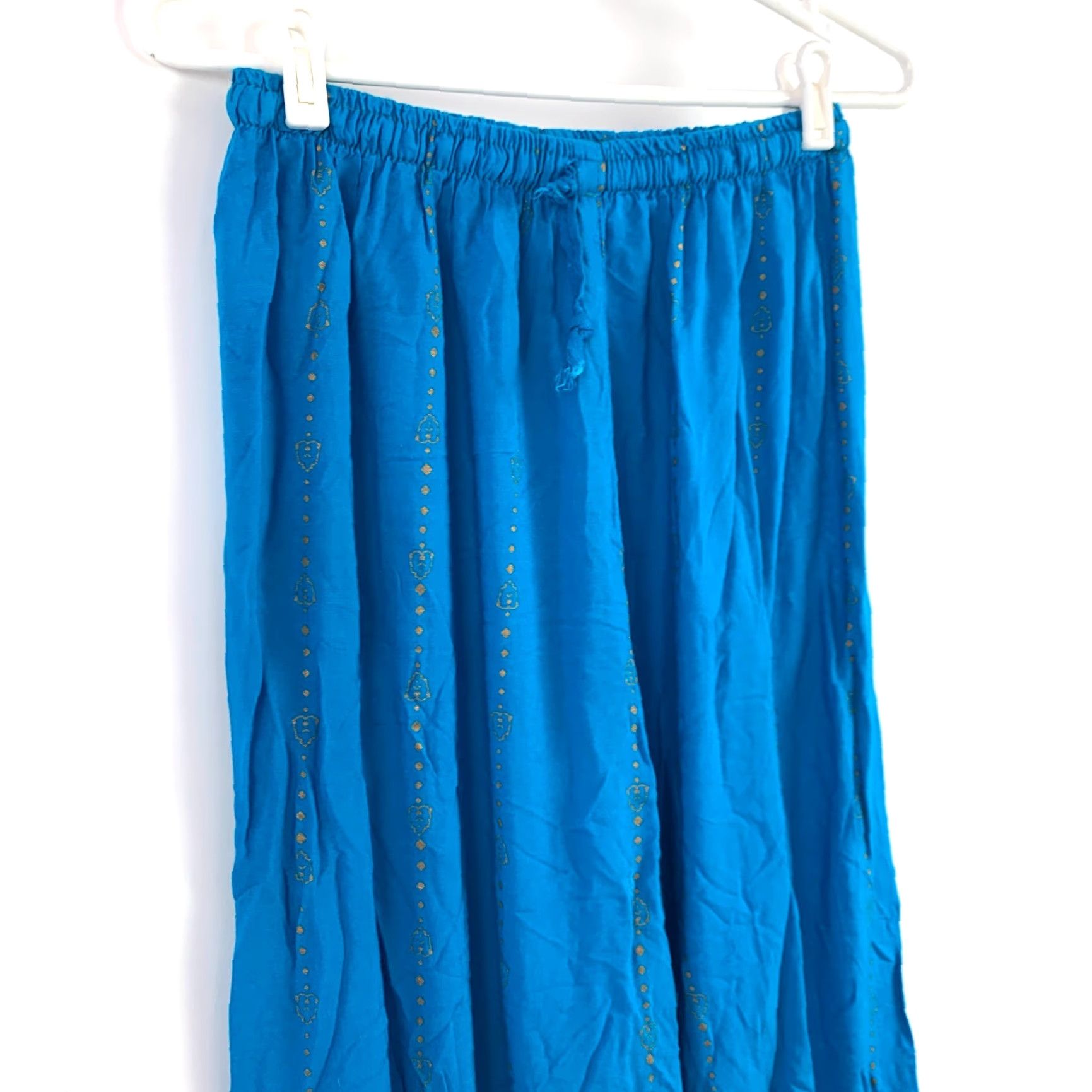 Vintage Vintage Harem Pants Wide-Leg Pants Women's M Blue Rayon Elastic Waist 11in 25.5in Inseam Hippie Casual Travel Gaucho Summer Spring Fall Floral Pants Size 32" / US 10 / IT 46 - 2 Thumbnail