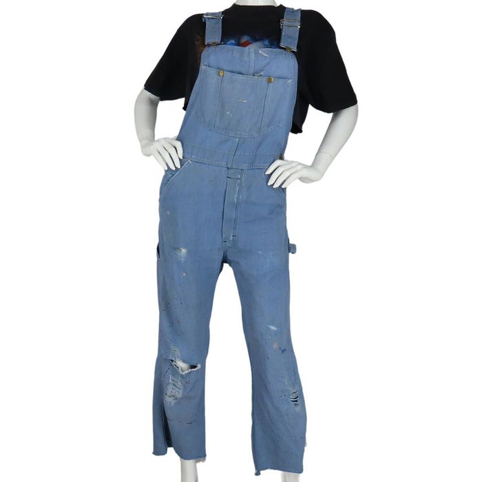 Distressed Bib Pocket Wide Leg Denim Overalls