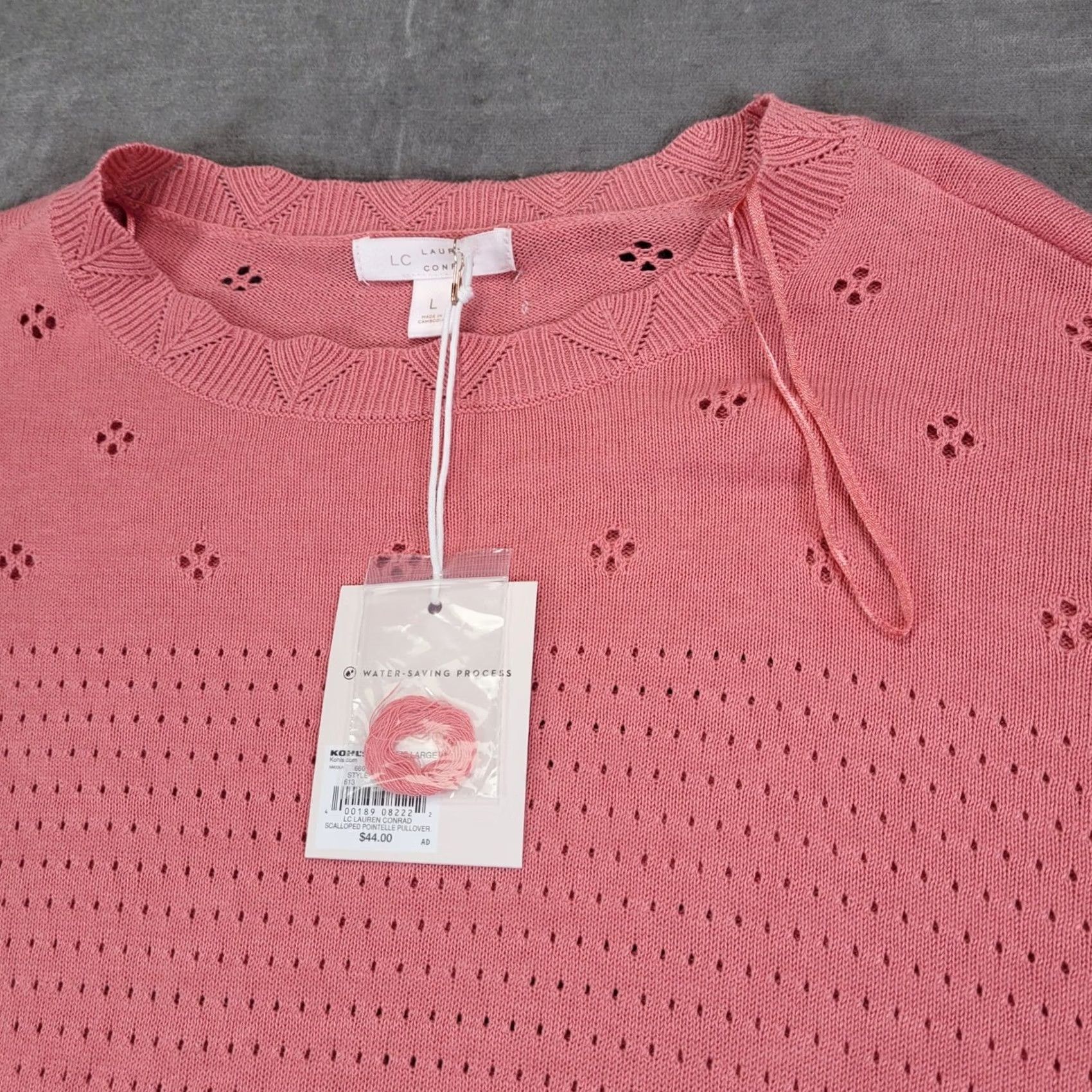 Vintage LC Lauren Conrad Pink Scalloped Pointelle Pullover Sweater NWT Large Women Size L / US 10 / IT 46 - 2 Thumbnail