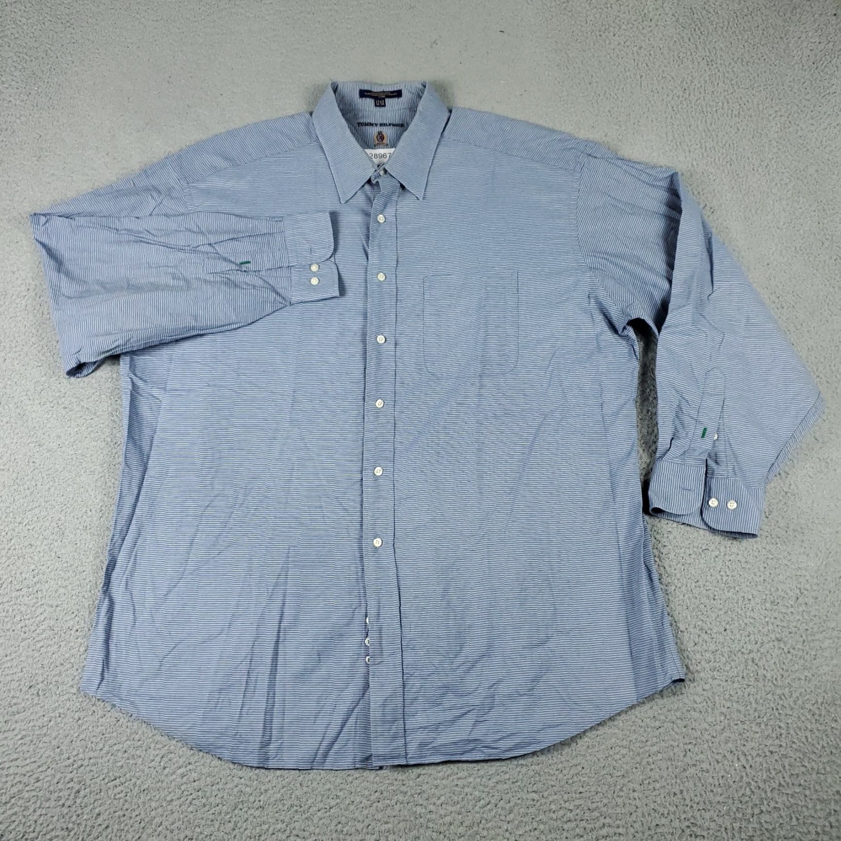 Tommy Hilfiger Tommy Hilfiger Dress Shirt Mens 17.5 Blue Striped Button Up Long Sleeve Formal Casual Classic Office 100% Cotton Regular Size 17.5 Mens Shirt Size 46R - 2 Thumbnail