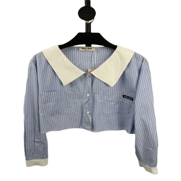 Miu Miu Miu Miu Stylish Striped Navy Shirt for Women 0079 Size M / US 6-8 / IT 42-44 - 1 Thumbnail