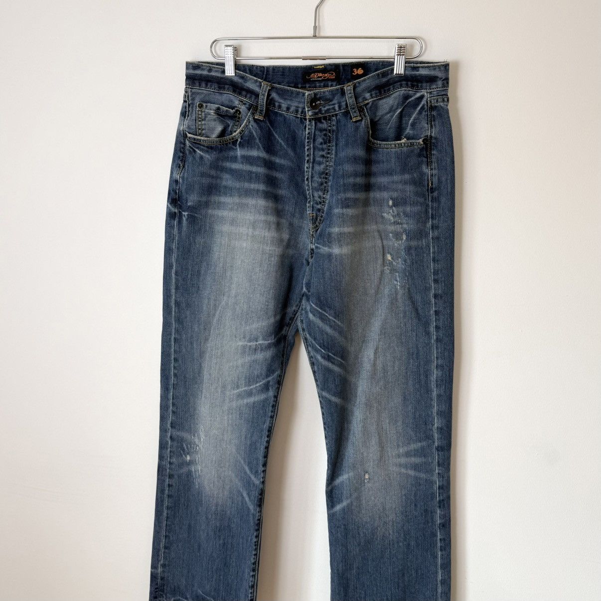 Ed Hardy Vtg 2000s Ed Hardy Faded Distressed Script Baggy Jeans Y2K Size US 36 / EU 52 - 6 Thumbnail