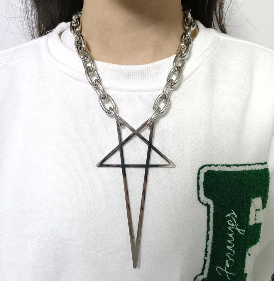 Japanese Brand × Vintage Pentacle Pendant Necklace Gothic Star Chain Choker Y2K Size ONE SIZE - 5 Thumbnail
