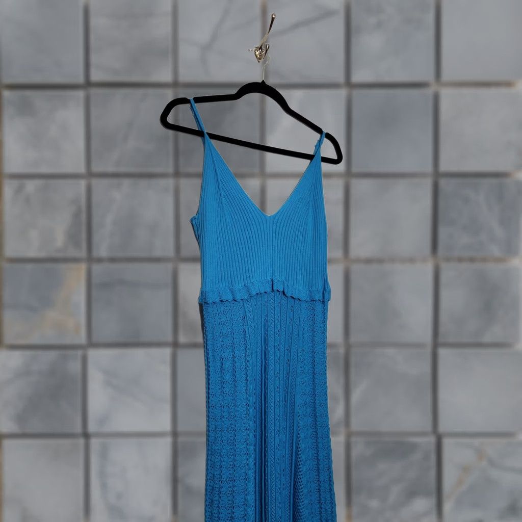 harlow knit maxi dress Vintage House of 1960 Blue Boho Fairy Whimsy Medium Beach Maxi Dress Womens M Blue Strapless maxi