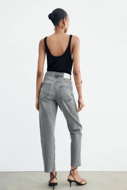 Zara Zara Womens Grey High Waist Straight Leg Mom Jeans Size 32" / US 10 / IT 46 - 2 Thumbnail