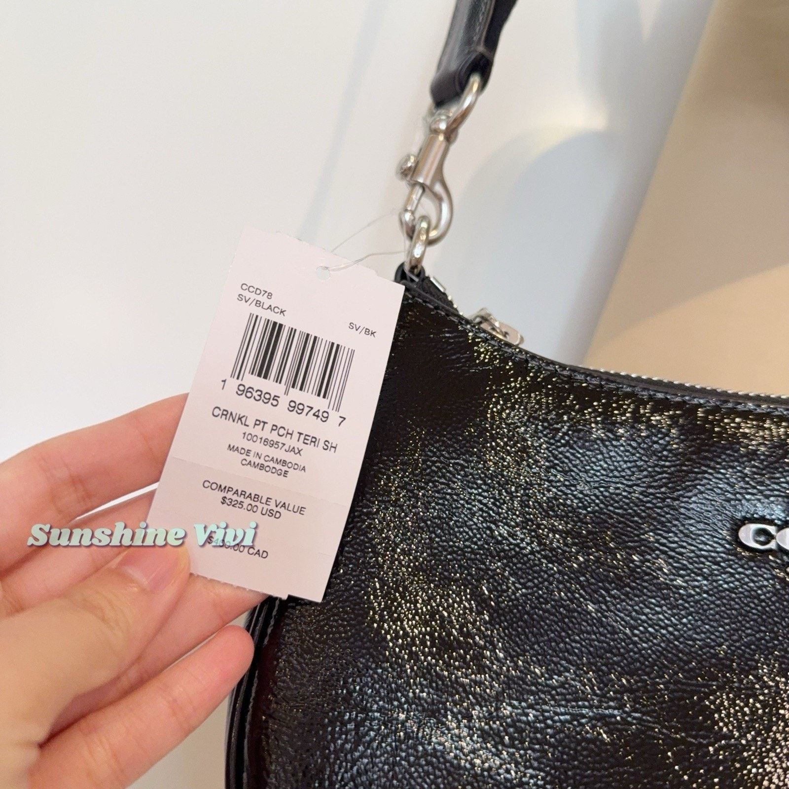 Coach NWT COACH Teri Shoulder Bag CCD78 Black Patent Leather Size ONE SIZE - 7 Thumbnail