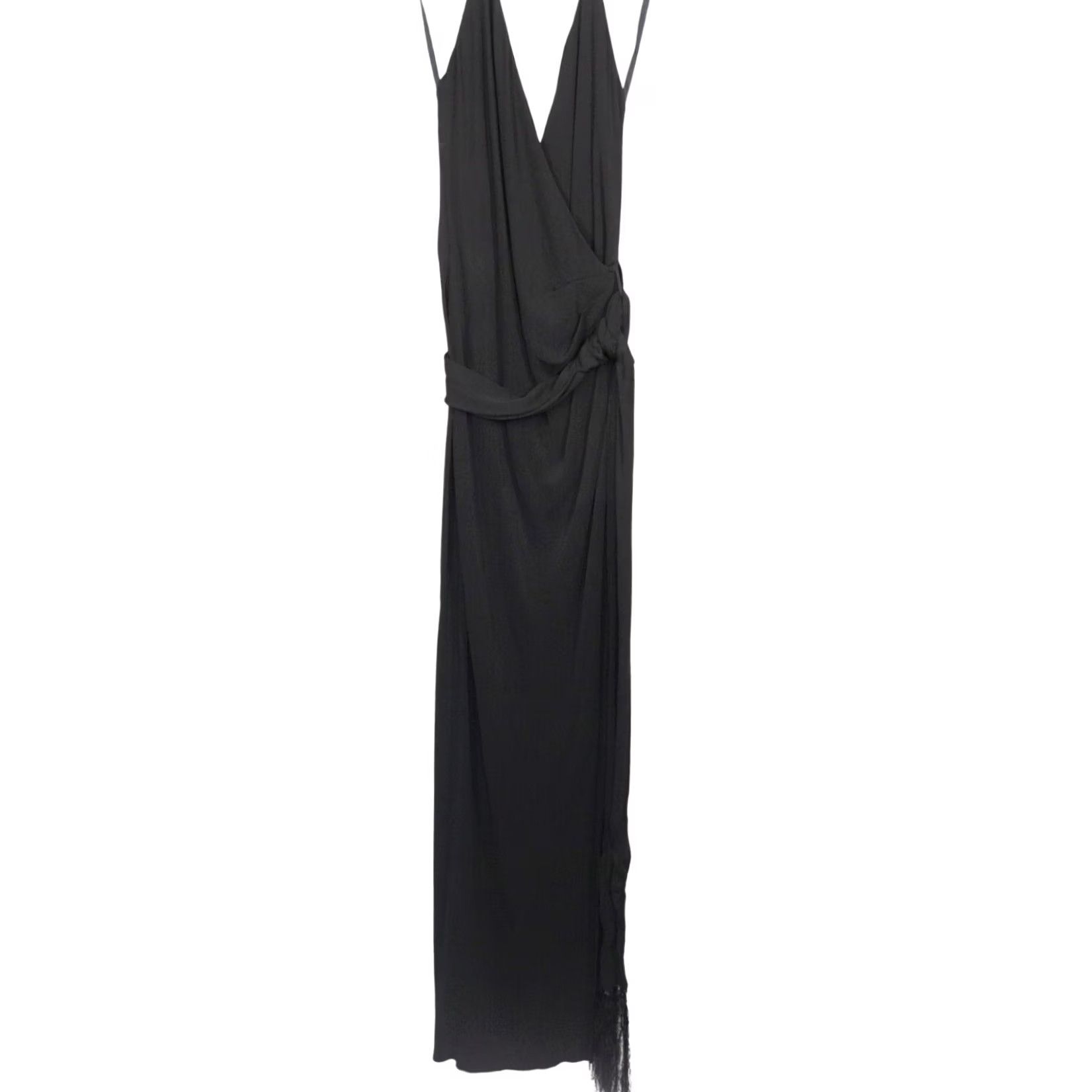 L'AGENCE L'AGENCE Halter Gown Womens Size 4 Black Sabrina Open Back Fringe Belt Side Slit Maxi Dress Size ONE SIZE - 2 Thumbnail