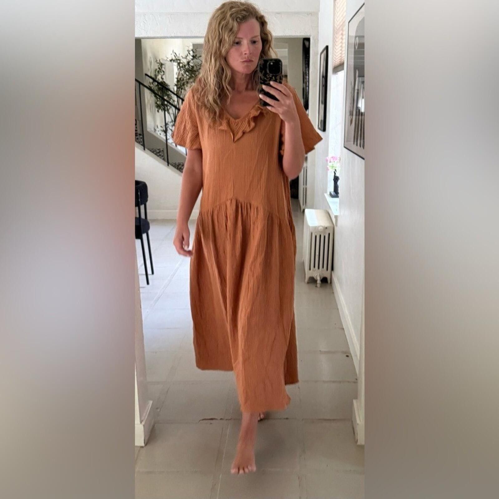 Other Ces Femme Rust Orange Maxi Dress Size 10 Boho V Neck Flowy Size L / US 10 / IT 46 - 2 Thumbnail