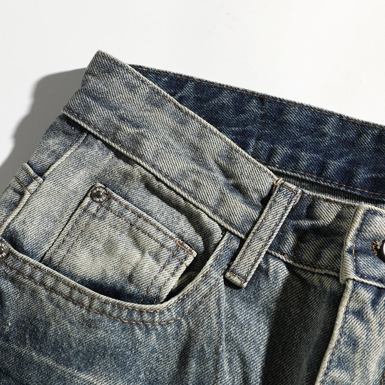 Jean Blue Washed Wide Leg Denim Jeans, Casual Men's Pants Size US 32 / EU 48 - 3 Thumbnail