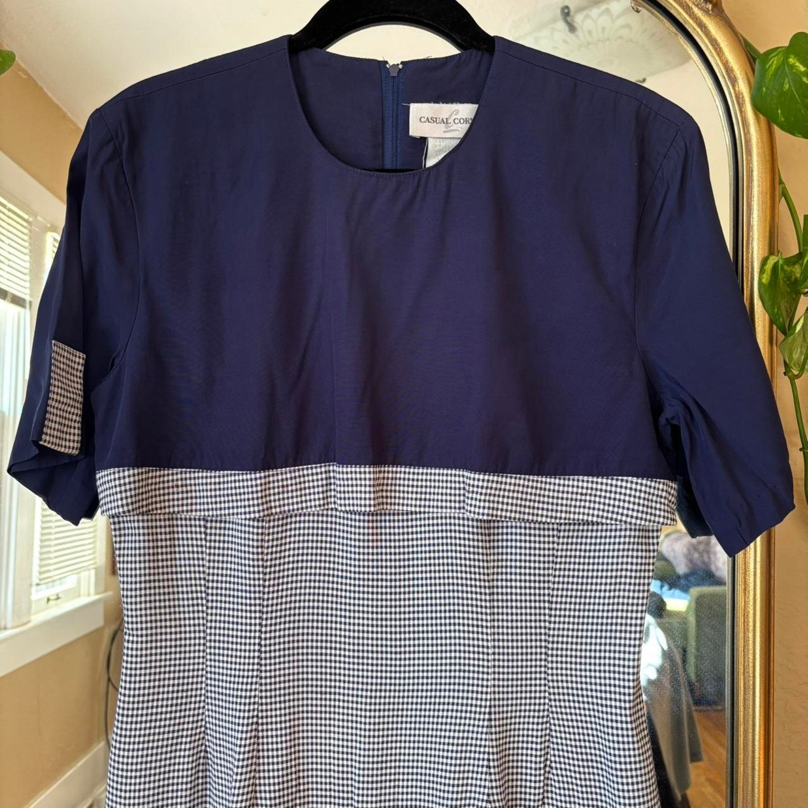 Vintage Vintage Casual Corner Navy Blue Check Plaid Dress 8 90s Size M / US 6-8 / IT 42-44 - 4 Thumbnail