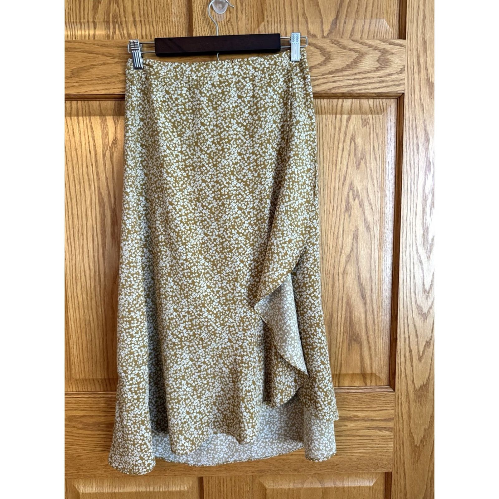 Vintage Wishlist Skirt Midi Floral Yellow White Chiffon Ruffle Elastic Waist Boho Cottagecore Womens S Size 28" / US 6 / IT 42 - 2 Thumbnail